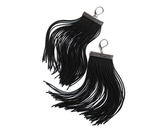 Halloween Black Spider Dangle Earrings.Coal Black Long Fringe Earrings.Licorice Black Shoulder Dusters.Chandelier Statement Earrings