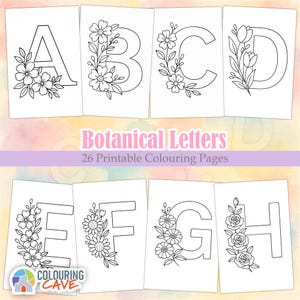 Botanical Letters - 26 Floral Alphabet Colouring Pages To Print At Home