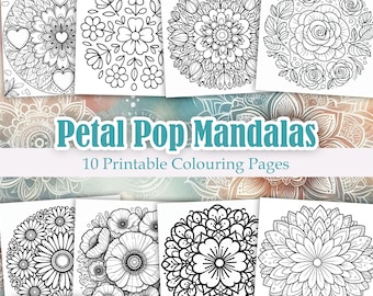 Dibujos para colorear de mandalas florales: 10 mandalas de flores para imprimir (descarga digital)