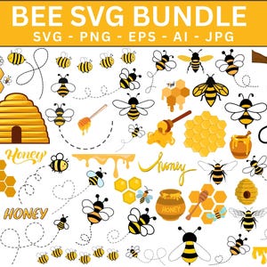 Bee SVG Bundle: Queen Bee Clipart, Honeycomb Design (Digital Download)