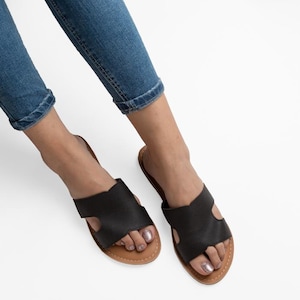 kara black handmade vegan leather flat sandal