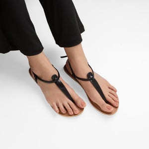 alma black vegan leather handmade flat sandal