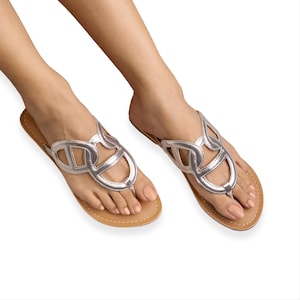 eliza silver handmade vegan leather flat sandal