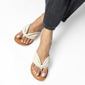 emmy beige handmade vegan leather flat sandal