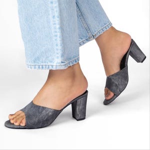 luna charcoal handmade vegan leather heel sandal