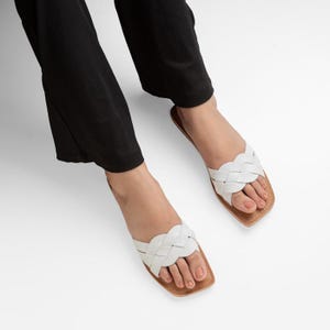 lea white handmade vegan leather flat sandal