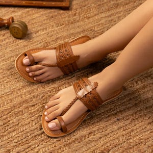 valda tan flat leather kolhapuri sandal handmade