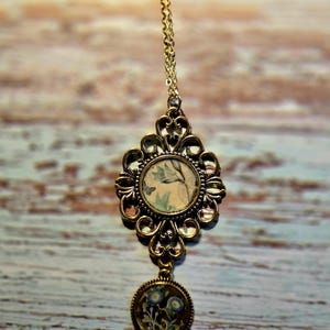 Vintage Blumen Anhänger Halskette - Antike Messing Doppel Charm Halskette - Natur inspiriert