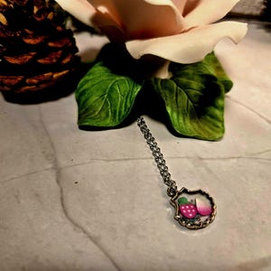 Cute Pink Cupcake & Strawberry Charm Necklace | Kawaii Food Jewelry | Sweet Treat Pendant on Silver Chain
