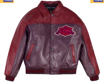 Chaqueta universitaria Avirex, estilo bombardero vintage de Nueva York, color burdeos y rojo, estilo hip hop Y2K