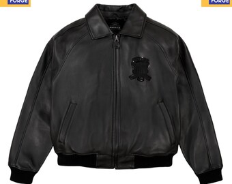 Chaqueta de cuero negra Avirex, estilo bomber vintage Flight Icon, estilo hip hop Y2K