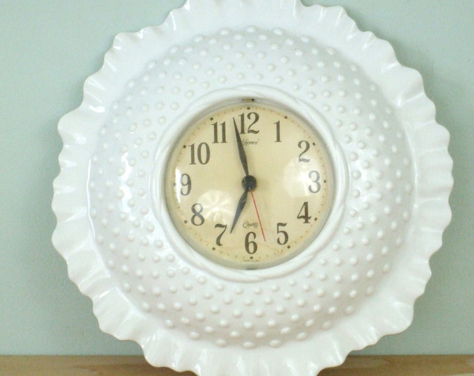 Vintage White Hobnail Kitchen Clock Etsy