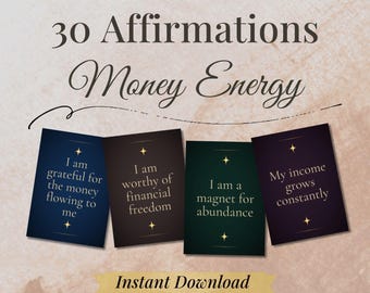 30 tarjetas de afirmaciones para atraer dinero, mazo imprimible para manifestar riqueza y desarrollar una mentalidad millonaria, conjunto de afirmaciones de lujo para la abundancia financiera.
