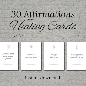 30 tarjetas de afirmaciones para sanar después de una ruptura (imprimibles), tarjetas para superar una ruptura, afirmaciones de amor propio, frases para seguir adelante (descarga digital).