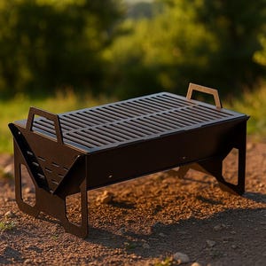 Portable Foldable BBQ Grill DXF & PDF Plans – Easy Assembly Slot Design, Screw Support, Travel-Friendly Campfire Cooking