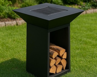 Fire Pit BBQ Grill with Wood Storage | Modern Outdoor Design | CNC DXF files for plasma | Digital Download