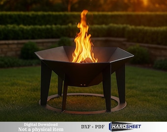 Metal Fire Pit DXF File, Modern Outdoor Fire Pit Laser Cut Pattern, Heavy Duty Hexagonal Fire Bowl, CNC Plasma Cut Files, Digital Download