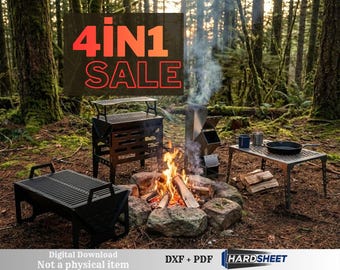 Camping Grill Set DXF Files Portable BBQ Rocket Stove