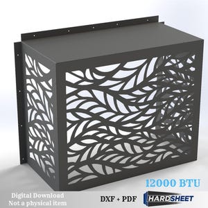 Könnte beinhalten: Ein dunkelgraues Metallgehäuse mit einem Blattmuster an den Seiten. Die Oberseite ist massiv, und die Vorderseite trägt den Text "12000 BTU". Die Worte "Digital Download Not a physical item" sind ebenfalls sichtbar.