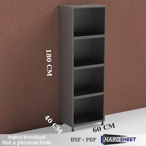 Puede incluir: Un mueble gris de cuatro estantes, de 180 cm de alto, 60 cm de ancho y 40 cm de profundidad. Es una descarga digital, no un artículo físico. También se ve el texto "HARDSHEET".
