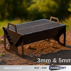 Tragbarer faltbarer Grill Einfacher Montageschlitz Design, Schraubenhalterung, CNC-DXF-Dateien für das digitale Herunterladen von Laserschneiden