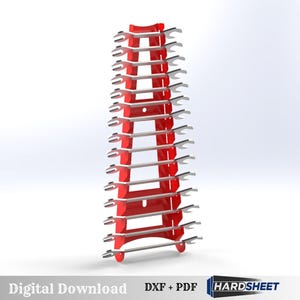 May include: A red wrench organizer with multiple slots, holding a set of silver wrenches. The organizer is designed to stand upright. The image also includes the text "Digital Download" and "HARD SHEET".