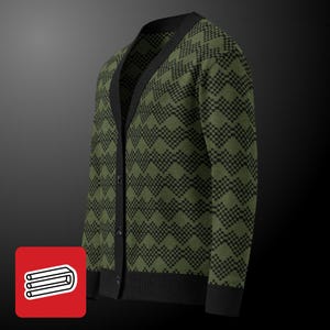 Cardigan Pattern Pixel Knitted Kaki