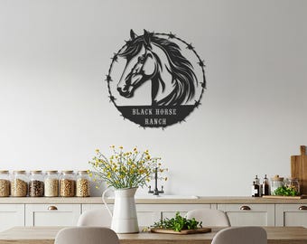 Letrero metálico personalizado de rancho de caballos: decoración de pared con nombre ecuestre