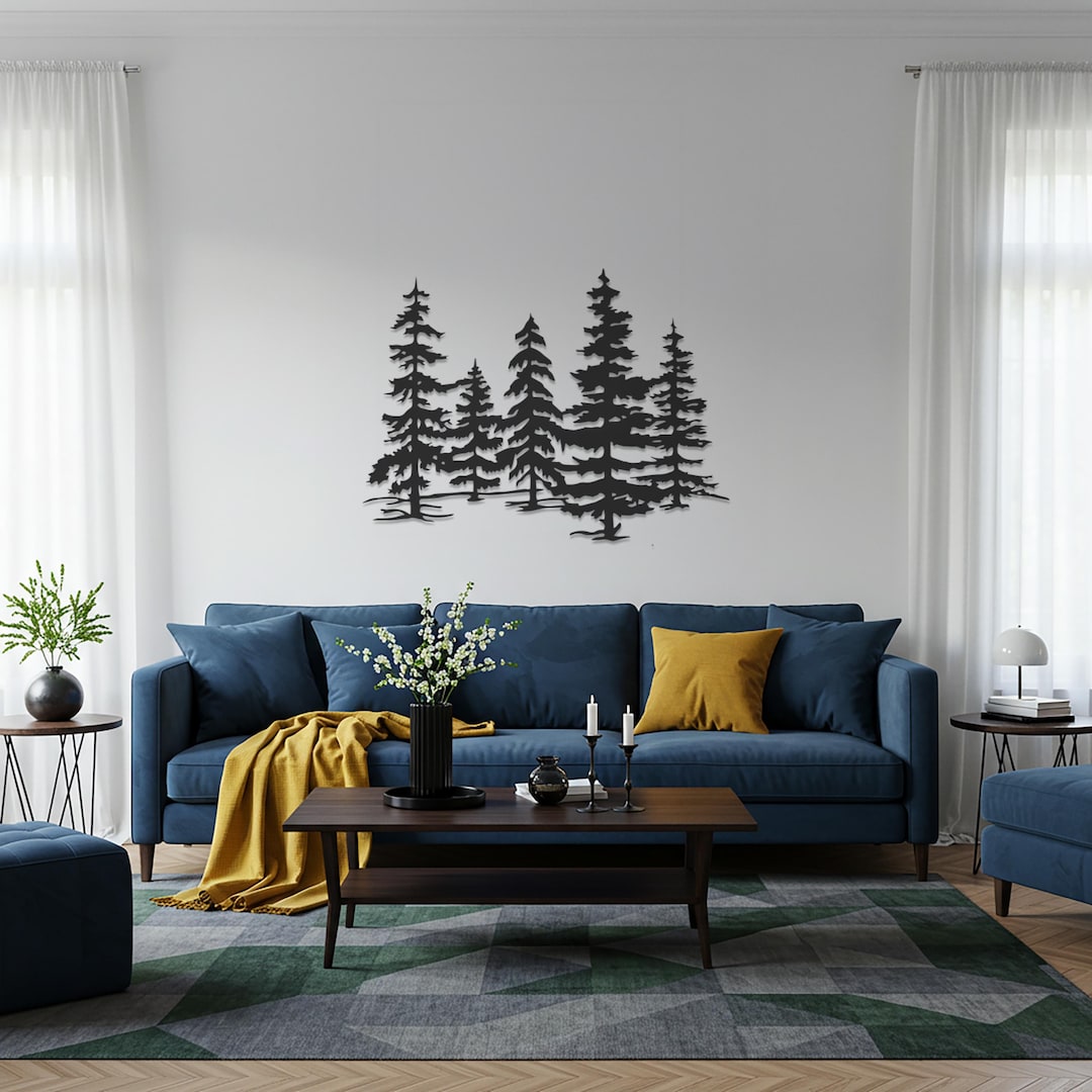 Pine Tree Metal Wall Art: Rustic Forest Landscape Silhouette - Etsy