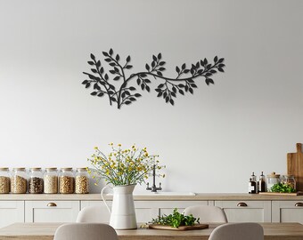 Metal Tree Branch Wall Art – Modern Botanical Leaf Decor