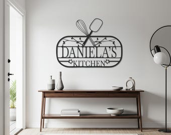 Custom Kitchen Metal Sign – Personalized Chef Decor with Utensils