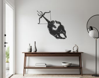 Arte de pared de metal de Sagitario: silueta del arquero zodiacal, decoración celestial