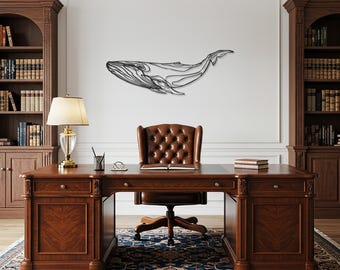 Whale Metal Wall Art – Minimalist Line Sculpture, Nautical Decor
