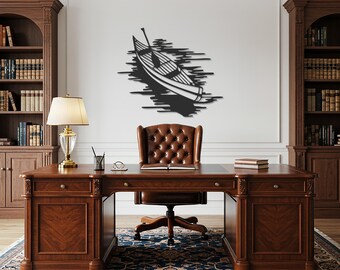 Décoration murale en métal pour canoë - Silhouette minimaliste de bateau sur le lac