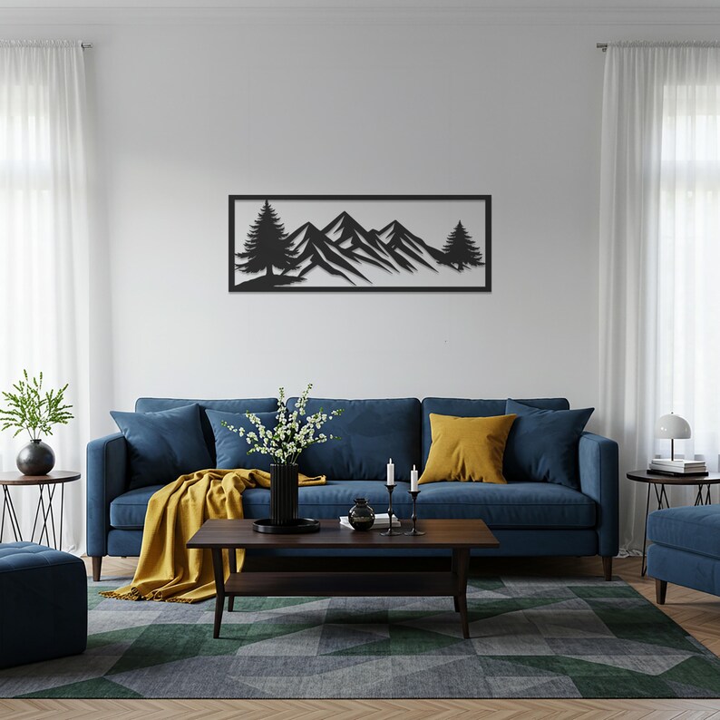 Framed Mountain Metal Wall Art – Rustic Cabin Decor - Etsy