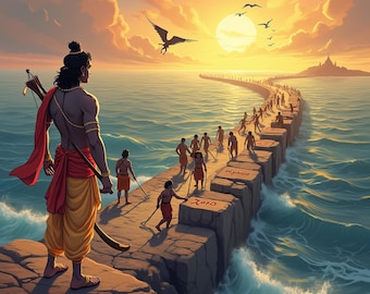 Ram Setu Wall Art | Ramayana Inspired Divine Bridge Poster | Hindu Mythology Spiritual Decor | Lord Ram Ocean Crossing