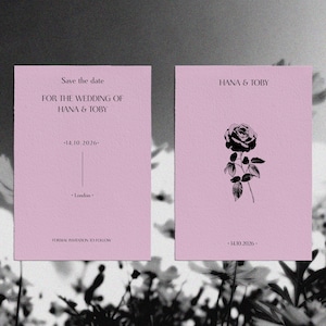 Pink save the date card Editable wedding template Minimalist floral Invitation Romantic printable editable DIY Invite