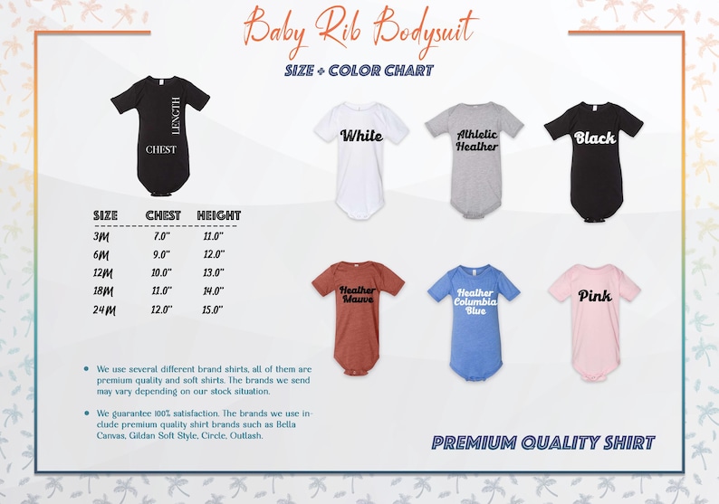 a baby bodysuit with different colors and sizes