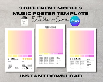 Póster de reseña de álbum editable: calificación musical, lista de canciones y portada