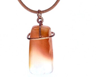 Chalcedony Quartz Pendant with Copper Bail and Leather Cord