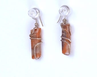 Agate Drop Earrings Wrapped in Sterling Silver