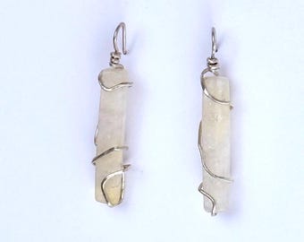 Quartz Drop Earrings Wrapped in Hand-Hammered Sterling Silver