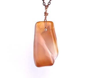 Chalcedony Quartz Pendant on Oxidized Copper Chain