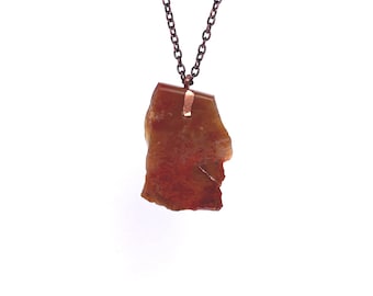 Polished Jasper Pendant Necklace on Oxidized Copper Chain