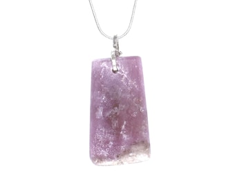 Polished Lepidolite Pendant Necklace on Sterling Silver Snake Chain