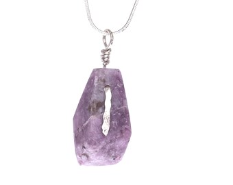 Faceted Lepidolite Pendant on Sterling Silver Snake Chain