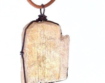 Calcite Pendant with Oxidized Silver Embellishment and Leather Cord