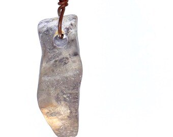 Limestone Pendant with Oxidized Copper Bail on Leather Cord