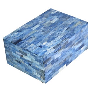 Blue Bone Inlay Box: Handmade Mosaic Jewelry Organizer