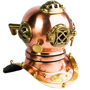 Vintage Brass & Copper Diving Helmet Replica: Nautical Steampunk Decor